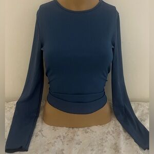 Long sleeve baby blue top flattering soft material